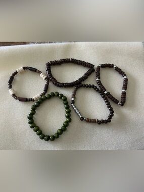 Set of 6 Wooden Bead Bracelets with Cross Accent